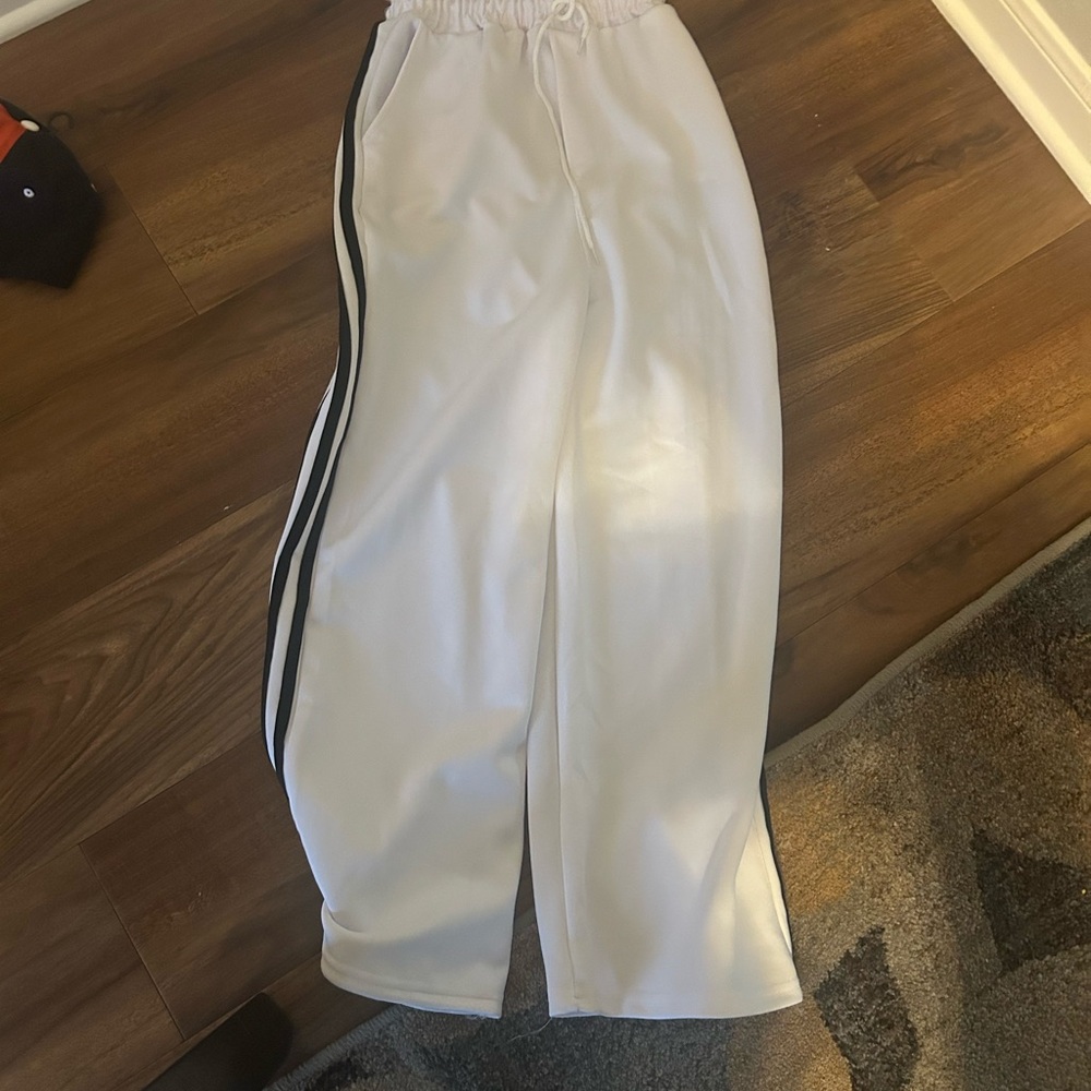 White Track Pants with Black Stripes